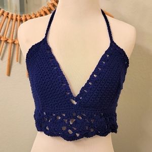 Handmade Crochet Halter Top (Navy)